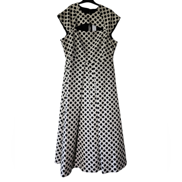 Karen Millen Spot Jacquard Full Skirted Tailored Midaxi Dress Black Polka Dot 10 - Picture 11 of 15